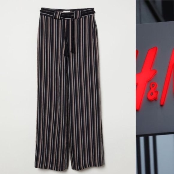 H&M Striped Wide-Leg Pants with Rope-look Belt - Picture 5 of 8